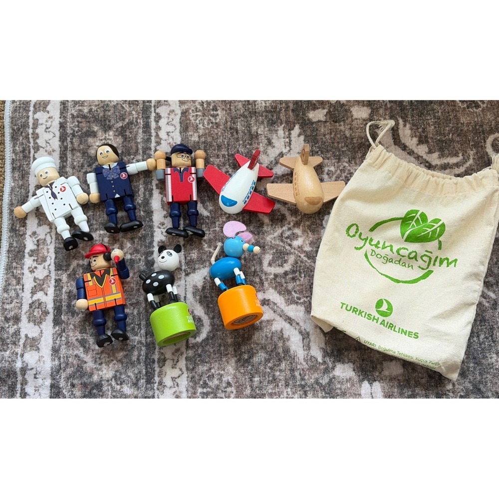 Turkish Airlines Small Wooden Airplanes Figures And Animals Used Good Shape